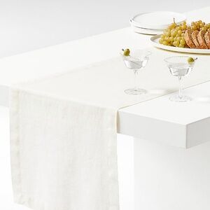Crate & Barrel Marin Linen Table Runner in Arctic Ivory